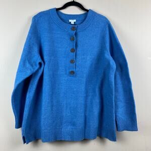 Pure Jill Blue Henley Sweater Tunic Cozy Knit Top Cabincore Granola Nautical XL